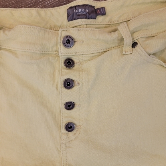 Torrid size 24 Neon Yellow button fly cutoffs - Picture 3 of 9